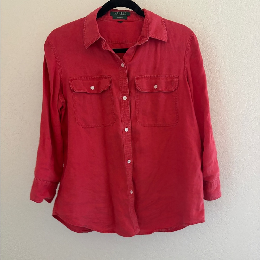 Ralph Lauren Red cotton button up shirt